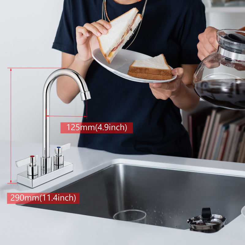 Bar Sink Faucet 4 Inch Center Deck Mount,2 Hole Prep Sink Faucet Dual Handles Commercial Utility Laundry Kitchen,Polished Chrome Polished Chrome