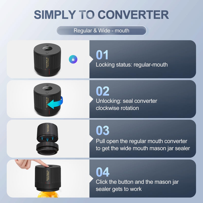 ATTIKBIZ Mason Jar Vacuum Sealer - Electric Vacuum Sealer for Jars with Wide and Regular Mouth Mason Jars, Vacuum Sealing Machine for Food Storage - Black Deep Black
