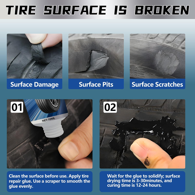 Tire Repair Glue, Rubber Cement for Sidewall Fixes, Suitable for Car, Motorcycle, Bike, Jeep, Off-Road, Truck, Tractor, 20ML, Black