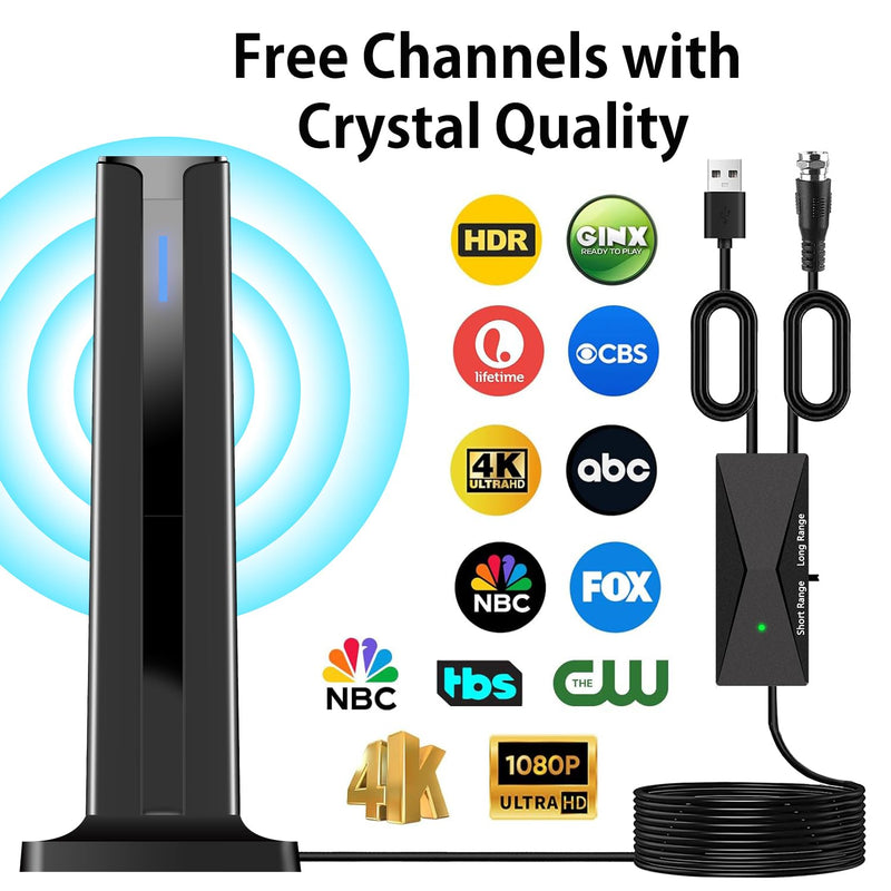 Digital TV Antenna Indoor, 2026 HD Antenna for Smart TV with 3M Stick Base 360°&Long Range Reception for Local Channels, Easy Setup Antena Without Cable(7.0 in) 7.0 IN