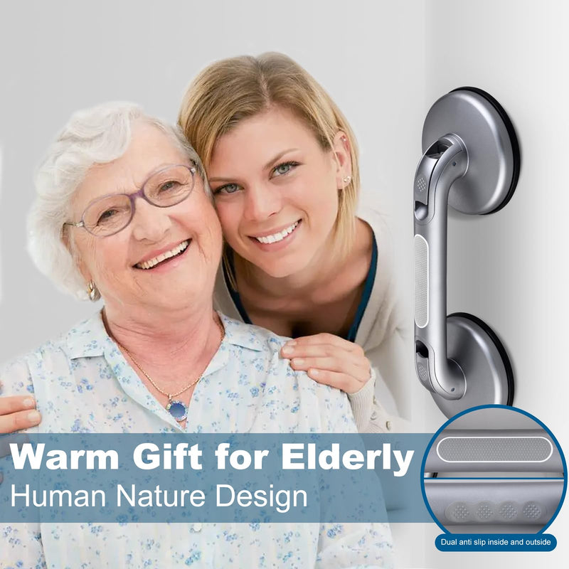 Shower Handle Shower Grab Bars for Bathtubs and Showers,Strong Hold Suction Cup Grip Grab,Bath Handle Heavy Duty Grab Bars for Handicap Elderly Seniors Bathroom（Silver Grey） Silver