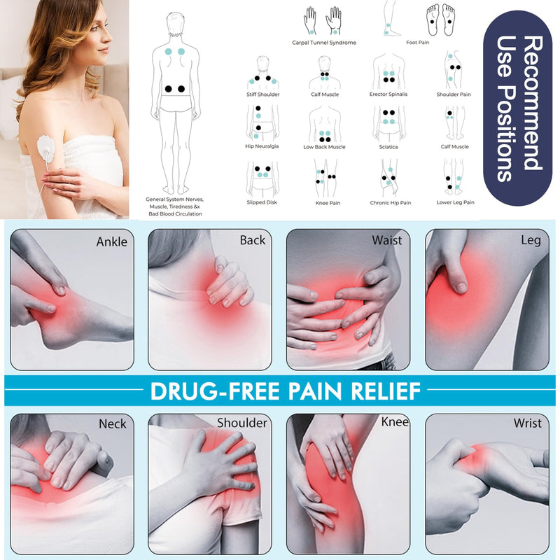 TENS Unit Electrode Pads 30PCS, 3.5mm Snap Replacement Pads Compatible with AVCOO, Belifu - 4 Assorted Sizes Reusable Self-Adhesive Electrodes for Muscle Stimulator Pain Relief