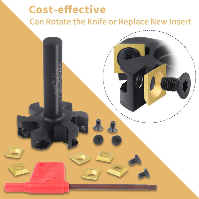 CNC Spoilboard Surfacing Router Bit, 1/2" Shank 2" Cutting Diameter, 6 Wings Carbide Insert Slab Flattening Router Bits Wood Planing Planer Bit Surfacing Bit 1/2" Shank-2" Cut Dia. (6 Inserts)