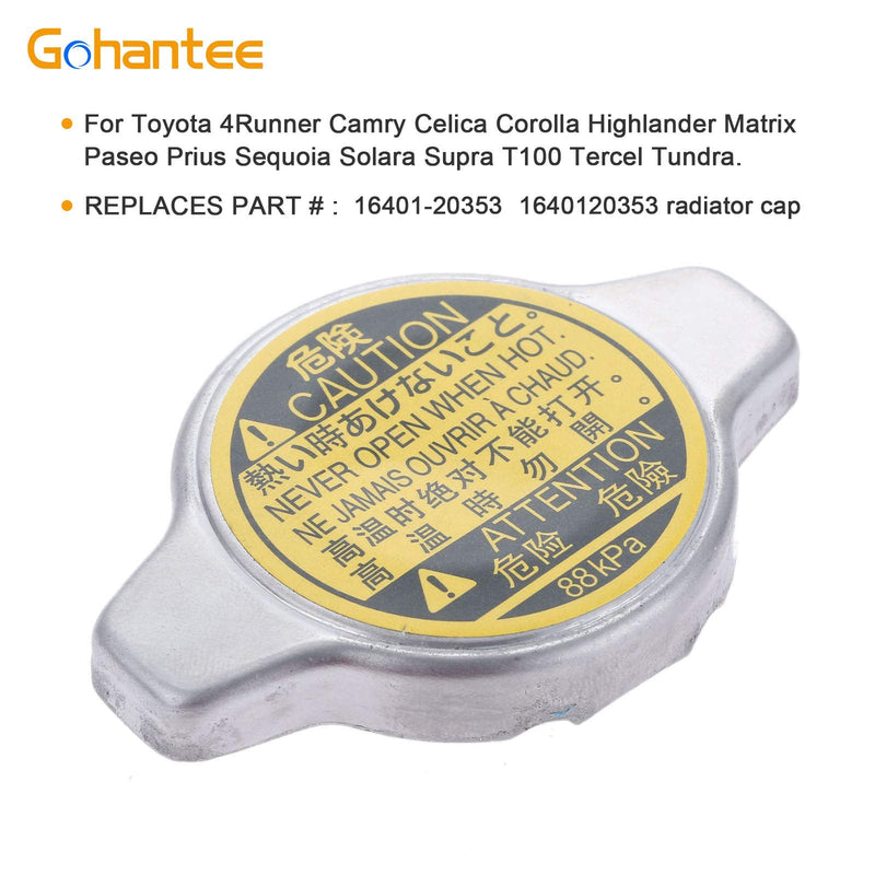 Radiator Cap 1640120353 Replace 16401-20353 Replacement for Toyota - 4Runner, Camry, Celica, Corolla, Highlander, Tundra, Matrix, Prius, Sequoia，Solara, T100,GS300, RX330, RX400h, SC300, More
