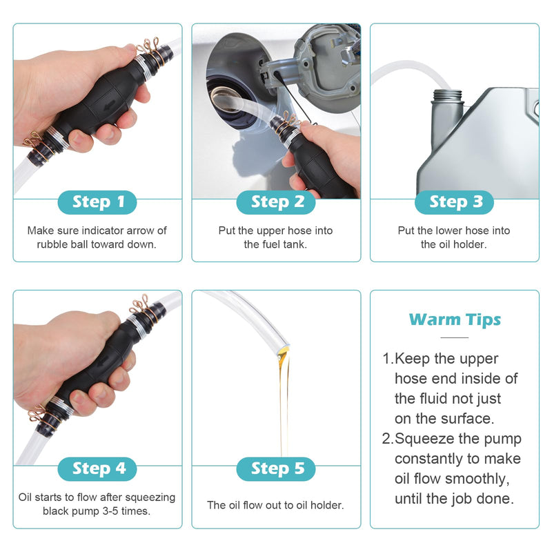 Gas Siphon Hose Pump, Manual Hand Water pump, Gasoline Transfer Pump for water Gas Oil Petrol Diesel, Fuel Siphon Pump with 2 Durable PVC Syphon Hoses, HH016