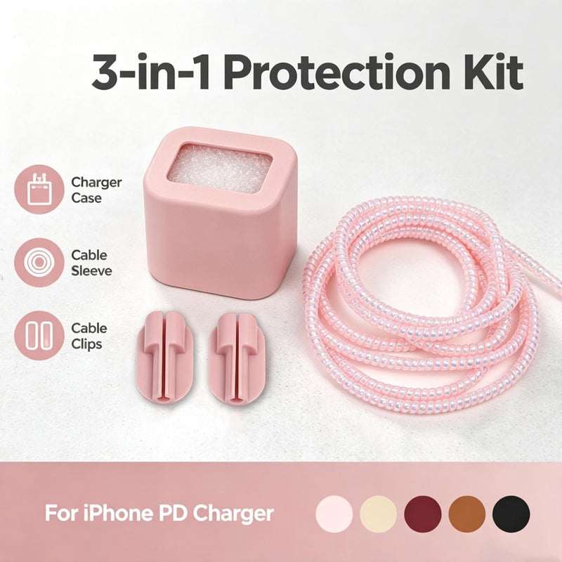 Multifunctional Chargers Protector Elegant Charging Adapter Cover Set Beige | Charging Adapter Cover Set with Integrated Cable Wrap Guard Set Phone Device Case