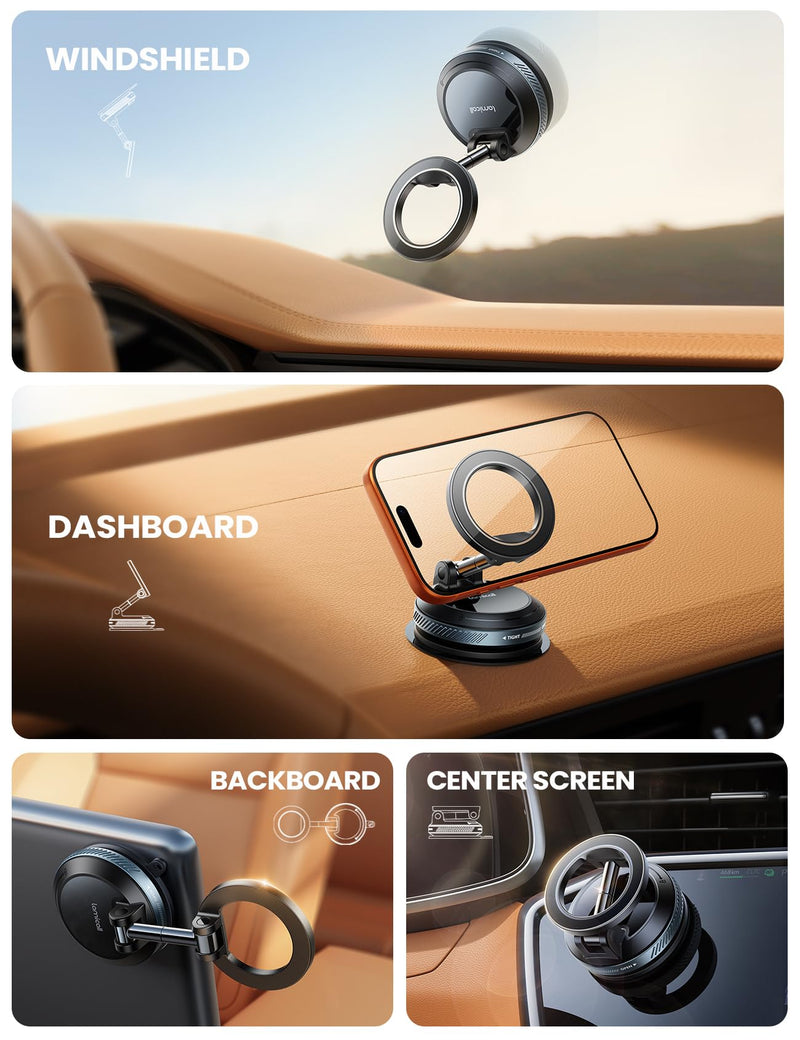 Lamicall Car Phone Holder for Magsafe Dashboard Windshield Nano Gel Vacuum | 20X Magnetic Phone Holders for Your Car 360° Suction Cup Phone Mount for iPhone 17 16 15 14 13 12 Pro Max Gift Truck Black