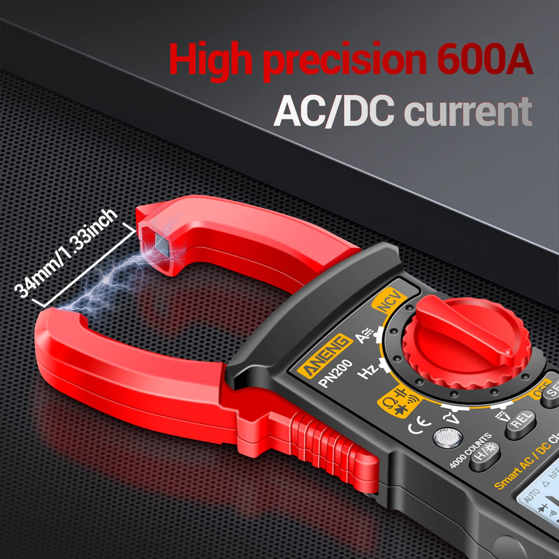 ANENG Digital Clamp Meter Multimeter Tester with AC/DC Current,Voltage, NCV Amp Ohm Volt 4000 Counts Meter Measures Capacitance, Resistance, Diodes, Continuity Frequency Backlight Electrican Tools 4000 Counts AC/DC Current