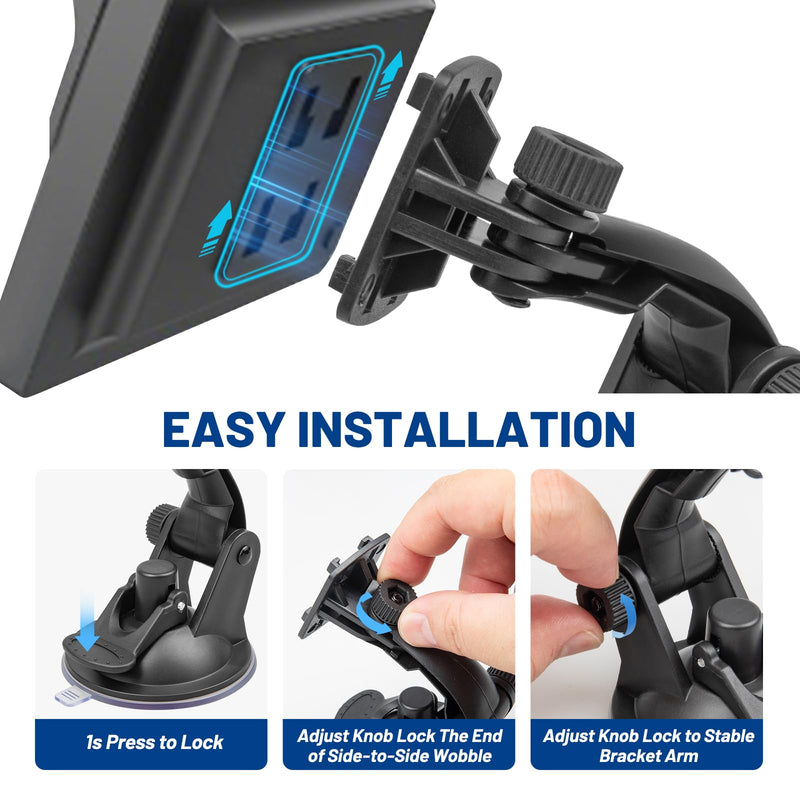 EWAY (2-Pack 4-Hole Suction Cup Mount for Backup Camera 4.3"/5" Monitor, Knob-Lock Adjustable Dashboard Windshield Monitor Mounting Bracket Holder for Carplay Rear View Camera Screen Display Stand