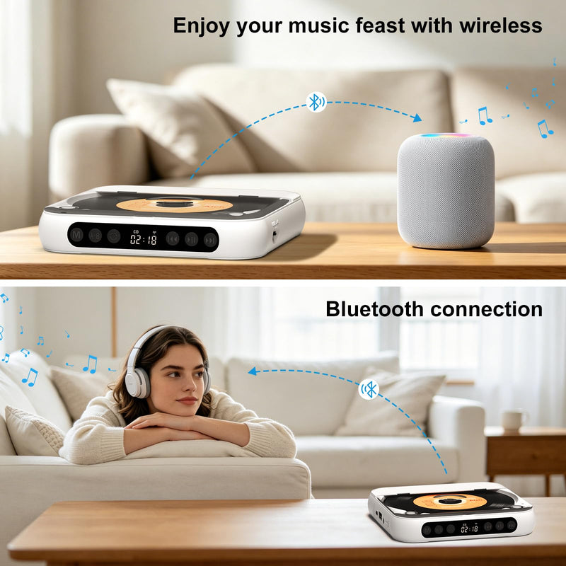 ZYOKATA CD Player Portable with Speakers Rechargeable for Home Audio Book with Headphones LCD Screen, Small Kids CD Players Bluetooth for Car Shockproof Support CD/AUX/USB (White)