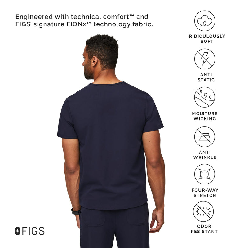 FIGS Chisec Scrub Top for Men – 3 Pockets, Tailored Fit, Squared V-Neck, 4-Way Stretch, Moisture-Wicking Large Navy Blue
