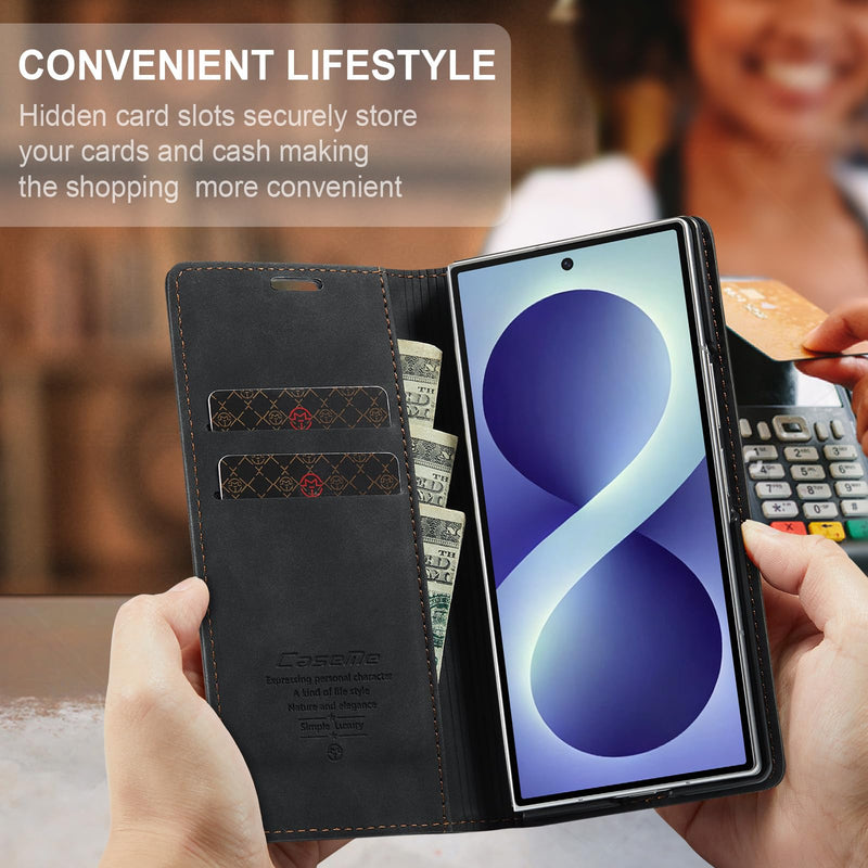 for Samsung Galaxy Z Fold 8 Ultra Case, Flip Wallet Leather Case with Card Holder Magnetic Closure Shockproof Kickstand Protective Phone Cases Cover for Galaxy Z Fold 8 Ultra, Black