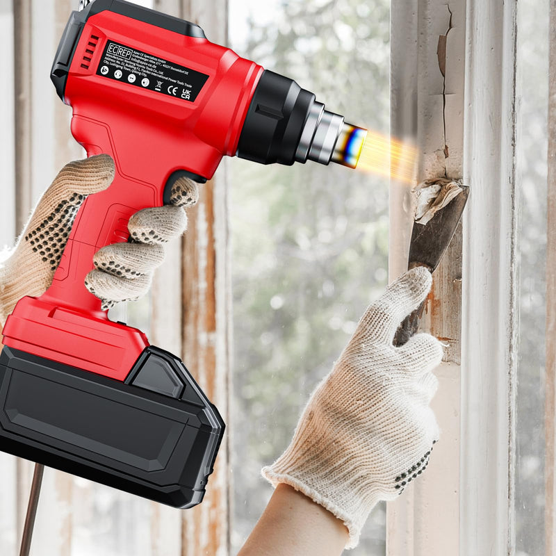 Cordless Heat Gun for Milwaukee 18V Battery, 350W 1022°F (550°C) Soldering Heat, Variable Temperature Control Hot Air Gun Kit with 4 Nozzles and Scraper, for Shrink Tubing, PVC Wrap(NO Battery) Red