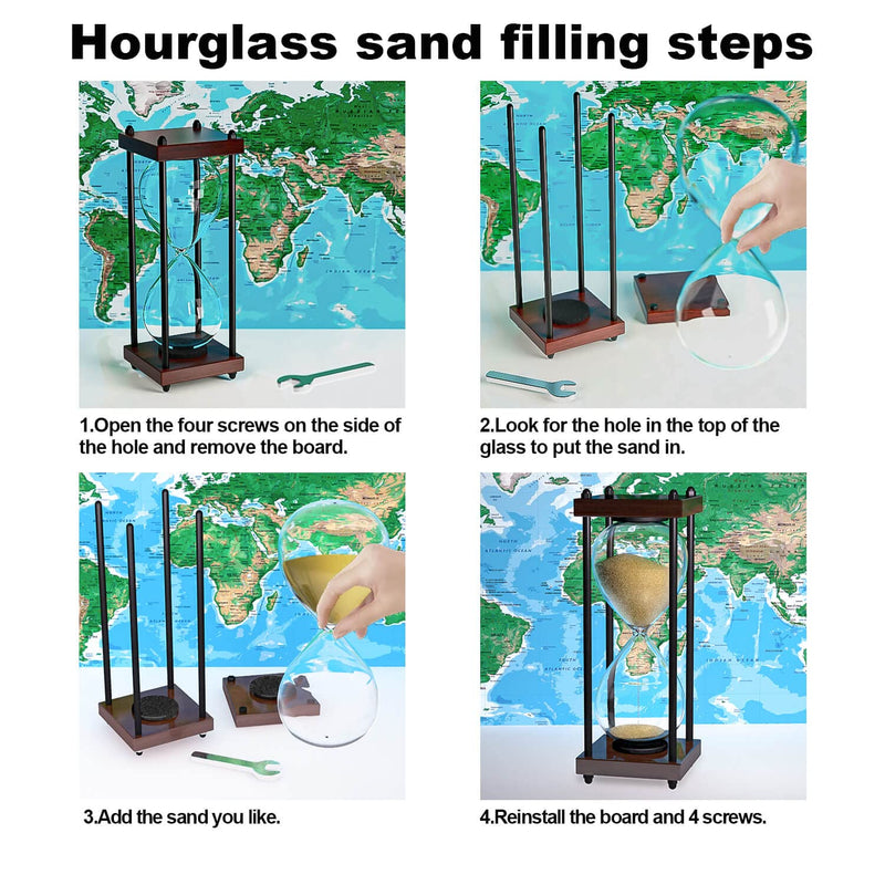 SuLiao Empty Hourglass, 10 Inch Large Black Wooden Frame Decorative DIY Sand Timer for Wedding Ceremony Set and Home Office Decor Clear