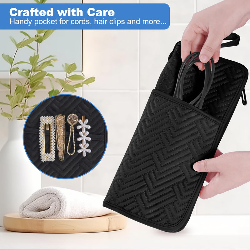SITHON Hot Iron Holder & Mat Heat, Resistant Hair Tools Travel Bag | Portable Hot Tools Organiser Cover Pouch for Curling Flat Irons, Hair Straightener and Styling Tools (Bag Only) (Black) Black
