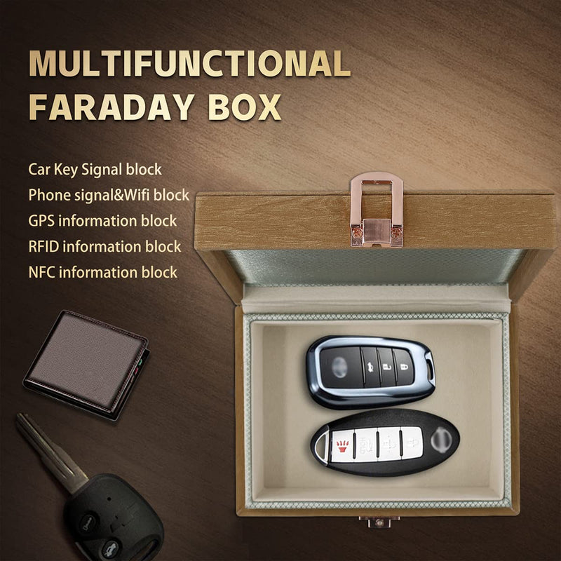 JXE JXO Faraday Box, Faraday Key Fob Protector, Faraday Cage, RFID Key Fob Protector, Key Fob Signal Blocker Box, Faraday Box for Key Fob(Mini Imitation Wood) Mini Imitation Wood