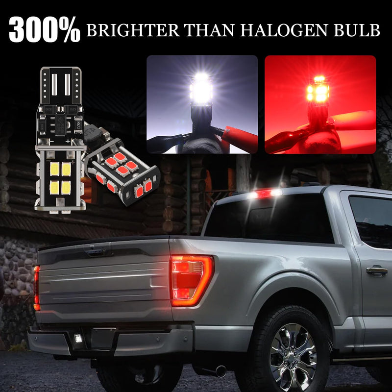 12-24V Extremely Bright 194 912 921 168 175 2825 W5W T10 T15 LED Bulbs Fit for Chevrolet Dodge Ford GMC Honda Nissan Toyota Truck 3rd Brake Lamp Cargo Lights, White/Red White & Red