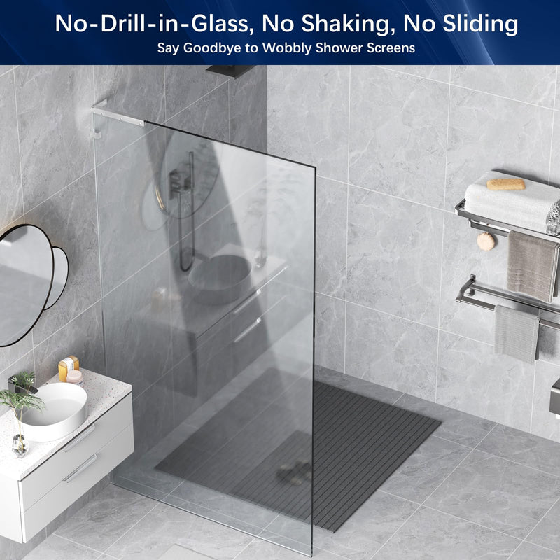LukLoy Fixed Glass Bracket, Wall to Glass Shower Support Bar, One-Piece Casting L Shape Stabilizer Mounting Bracket for 8-12mm Shower Glass Panel, No Drill in Glass(Brush, Left) Brush