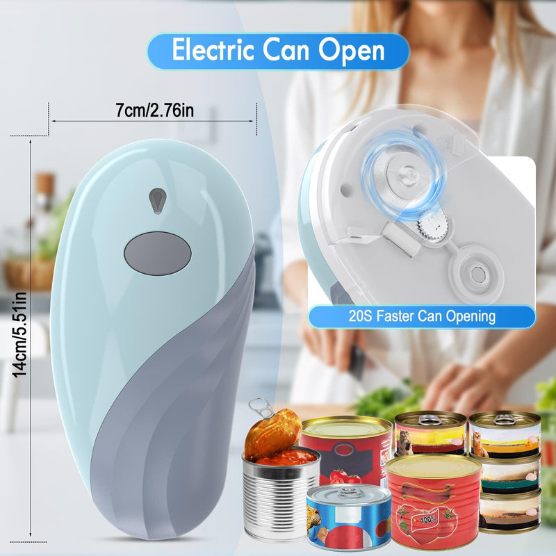 HuiJuKeJi Electric Can Opener, Rechargeable Automatic Can Opener for Seniors with Arthritis, One-Touch Hands-Free Can Opener for Almost Can Sizes, Smooth Edge & Food-Safe Kitchen Gadgets-Blue Blue