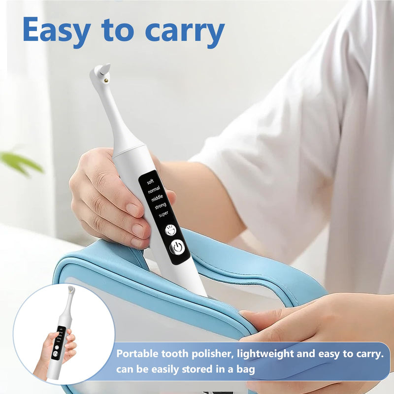 Teeth Whitening Polisher Kit, Rechargeable Dental Polisher for Teeth Cleaning and Whitening, Electric Teeth Polisher Tool with LED Light, 6 Brush Heads 5 Speed Modes for Home and Travel Use