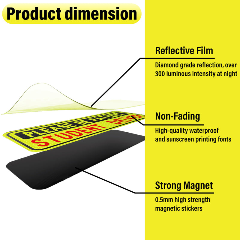 4 PCS Student Driver Magnet for Car, Please Be Patient Funny Magnetic Student Driver, New Driver Safety Warning Bumper Sticker Signs, Reusable Movable Rookie Driver Reflective Magnets Stickers 04