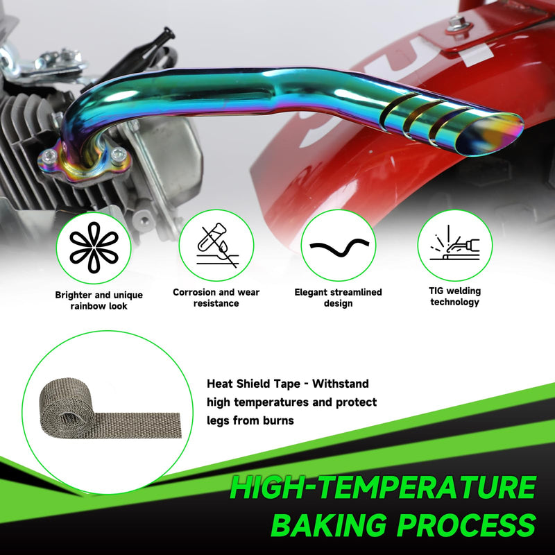 Mini Bike Exhaust Pipe Header Kit Compatible with Predator 212 224cc 196cc Non Hemi Coleman CT200U CT200U-EX B200R BT200X KT196 Go Kart Baja MB200 Axis M200 GX160 GX200 Engine Performance Parts A-Colorful