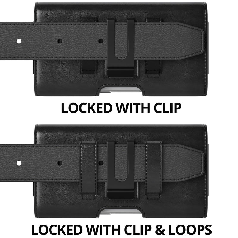 Magnetic Closure Holster for Motorola Edge, Motorola Moto G Power/G Play/Moto G/G36 G06 G57 Pure G05 G15 G100 (2026 2025 2024) - Leather Belt Case Premium Pouch (Fits Slim/Regular Case) (Black) Black