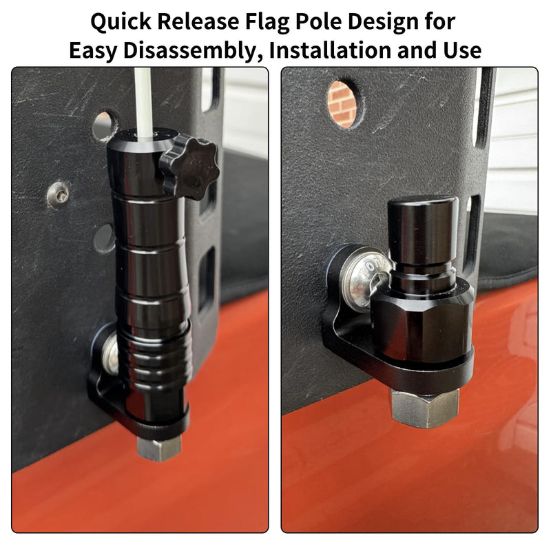 Quick Release Flag Pole Holder - Flag Mount Base for 1/4" & 5/16" Poles - Whip Flags Holder Compatible with UTV ATV Off Road 4 Wheeler Dune Buggy Side By Side SXS Can-Am Maverick Polaris Razor (Black) Black