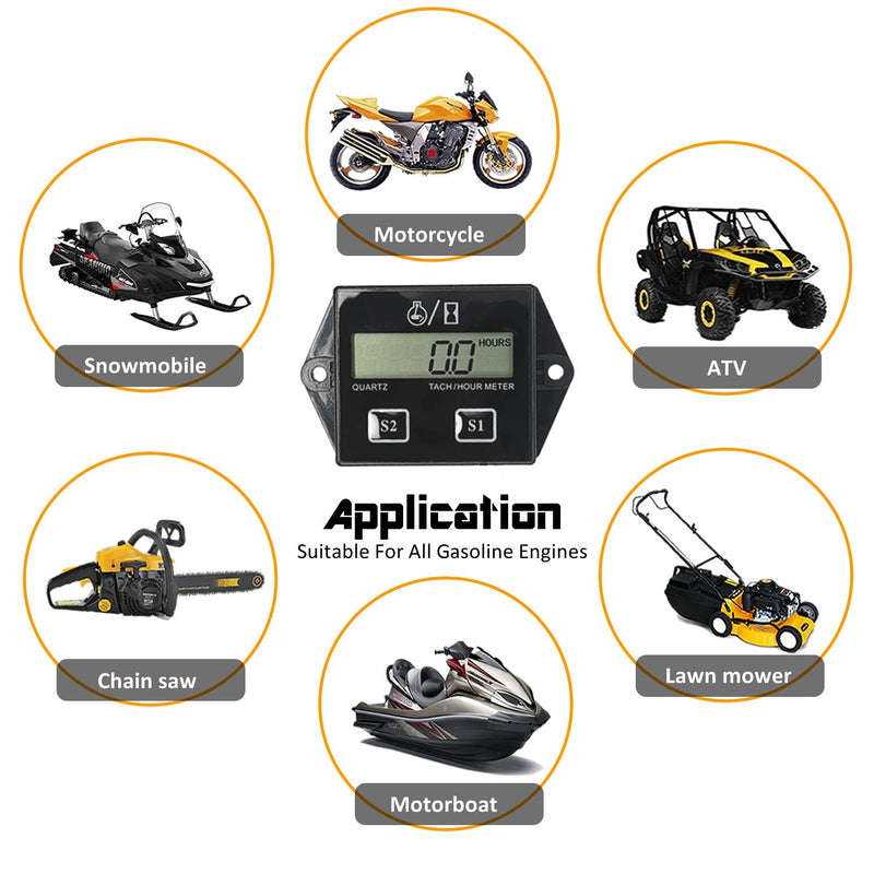Tachometer for Small Engine,RPM Gauge and Hour Meter,Digital Tachometer Gauge for ZTR Lawn Mower Tractor Generator Marine Outboard ATV Motor Snowmobile and Gas Powered Equipment