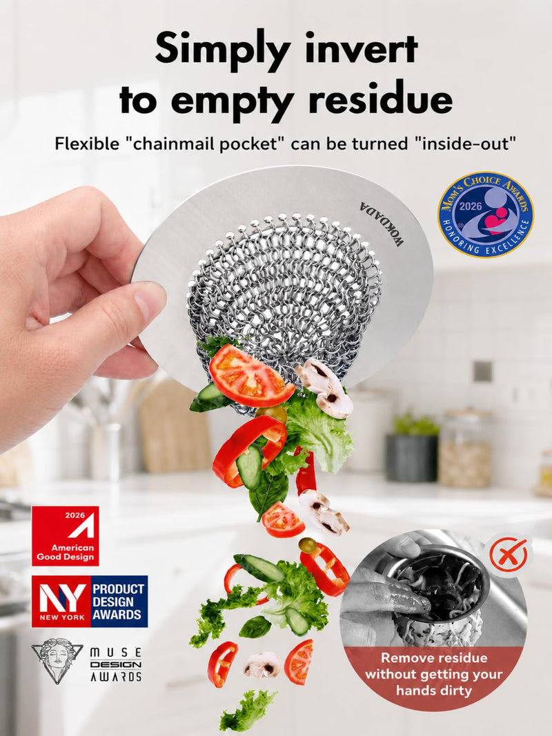 Wokdada 2 PCS Kitchen Sink Drain Strainer, Flippable Mesh Sink Strainer, 304 Stainless Steel Sink Screen, Easy Clean Large Basket Strainer, Anti-Clog Garbage Disposal Cover Fit for Standard Sink Drain Bright Silver Silver