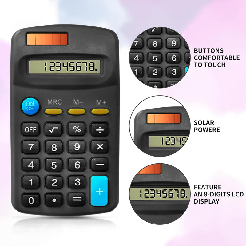 18 Pack Basic Calculators for Students, Pocket Calculator Bulk Classroom Mini Calculators Solar and Battery Dual Powered Handheld Calculator 8 Digit Display for Office School and Home (Black) Black