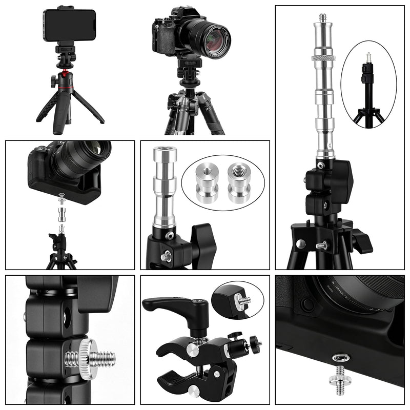 30Pack Camera Tripod Screw Mount Kit, 1/4" & 3/8" Camera Screw Adapter | with Ball Head, Cold Shoe Mount, Phone Clamp, Flash Hot Shoe Adapter for Camera, Tripod, Ring Light, Mic & LED Video Light