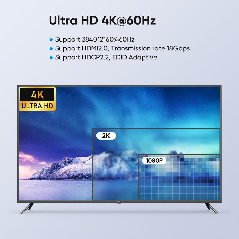 USB3.0 KVM Switch HDMI 4K@60Hz for 4 Computers Share 1 Monitor, KVM Switch 4 Port with 3 USB 3.0 Ports Share Keyboard Mouse, Support Button Switch, Plug and Play USB3.0+4 IN 1 OUT
