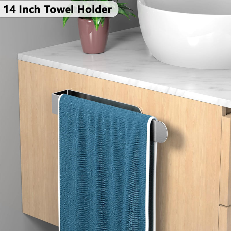 HUFEEOH Adhesive Hand Towel Holder, 8 Inch Sticky Towel Bar and 14 Inch Towel Holder Wall Mounted, Stainless Steel Kitchen Towel Holder Hand Towel Rack for Bahtroom Hotel RV Kitchen (Silver-8"&14”) Silver 2PC (8 Inch + 14 Inch)