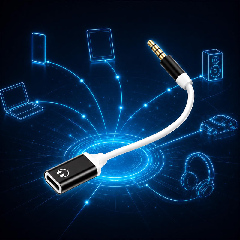 Headphone Jack Adapter, 3.5mm Male to USB-C Female Audio Adapter, Type-C to Aux Dongle for MP3 Players, CD Players, Laptops, Tablets, Smartphones, and Accessories (Black/White)