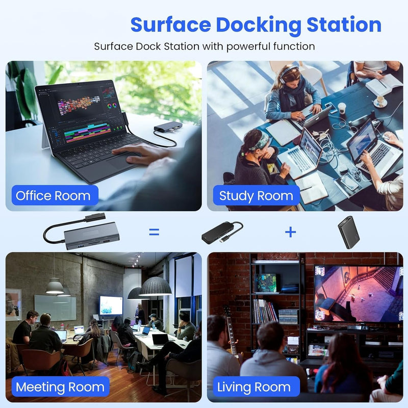 2026 New MS Surface Dock, 11-in-1 Surface Docking Station 4K@60HZ HDMI, Surface Travel Hub for Surface Pro 11/10/9/8/X/7/6/5/4/3, Surface Laptop 6/5/4/3/2/1, Laptop Go 3/2/1, Surface Book mocha