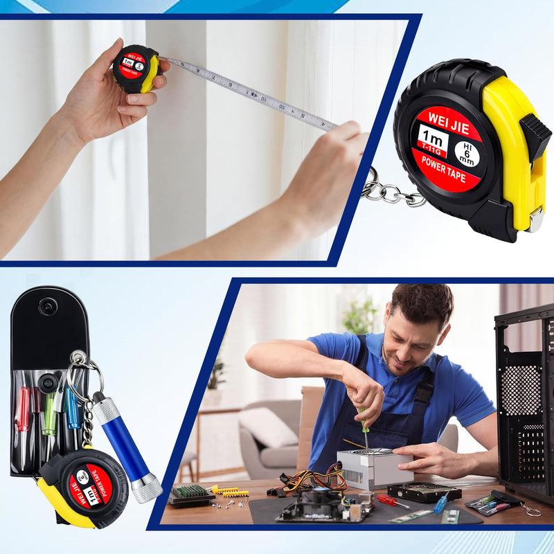Jutom 18 Pcs Mini Tape Measure Keychain Screwdriver LED Light Keychain Bulk Men Adult Tool Party Gifts Prize for Man Father's Day Housewarming Gifts Adult Useful Tool Favors (Colorful) Colorful