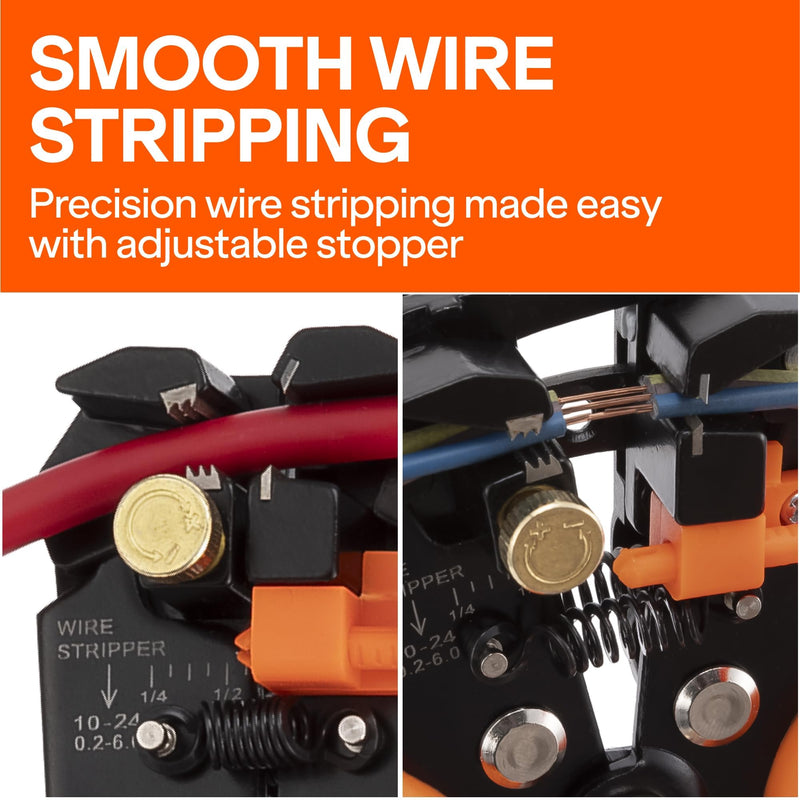 Wirefy Automatic Wire Stripper Tool | Self-Adjusting 3-in-1 Wire Stripper, Cutter & Crimper for 24-10 AWG / 0.2-6 mm² | Ergonomic Professional Electrical Tool Wire Stripper Tool - 22-10 AWG