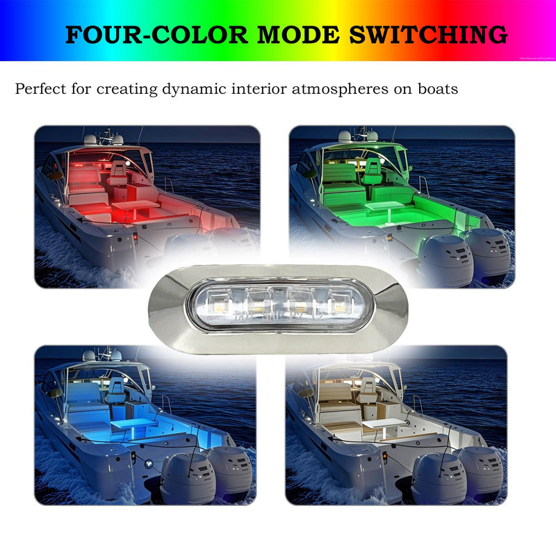 Marine Boat Interior Lights, 3.8’’ Waterproof RGBW Boat Deck Courtesy Light, 12V Stern Anchor Navigation Lamp for Pontoon Kayak (4Pcs) 3.8inch RGBW