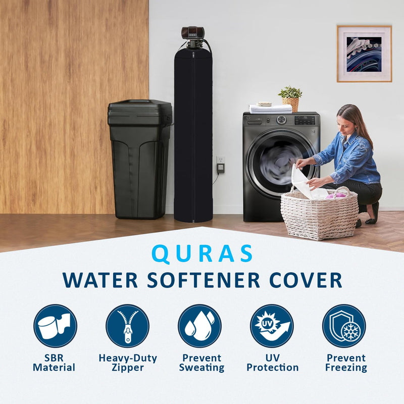 Water Softener Tank Jacket 10x54 Inch – 4mm Insulated Neoprene Cover to Prevent Sweating, Outdoor Water Softener Protector for Basement or Garage, Heavy-Duty Zippered Slip-On Design 10“x54"-Black