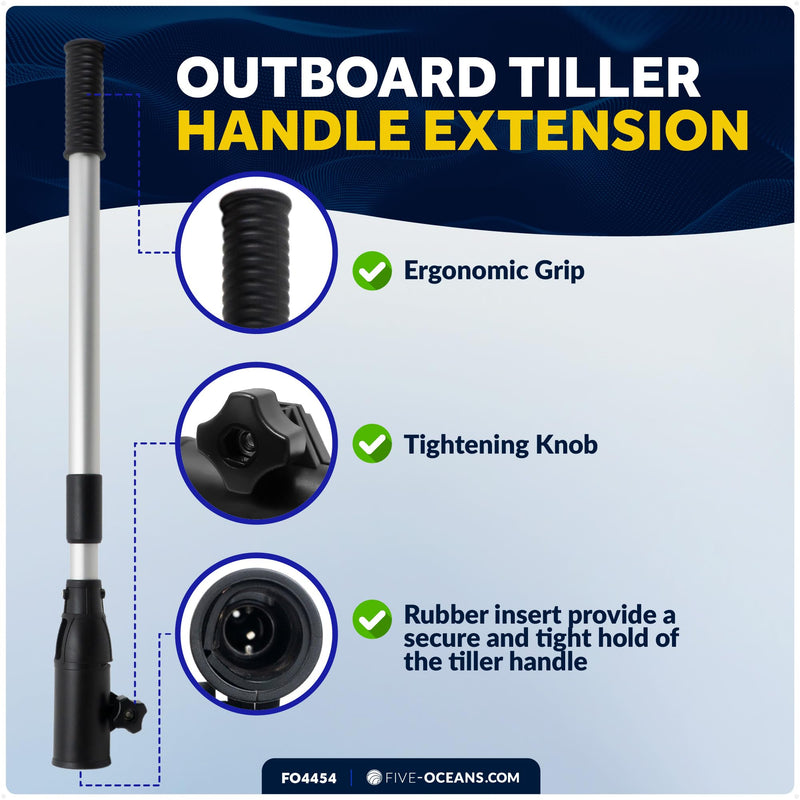 Five Oceans Telescopic Tiller Extension Handle for Outboard & Trolling Motors, Extends from 17.5" - 25", Twist-Lock - Aluminum Tubing with Anti Slip Handle - FO4454