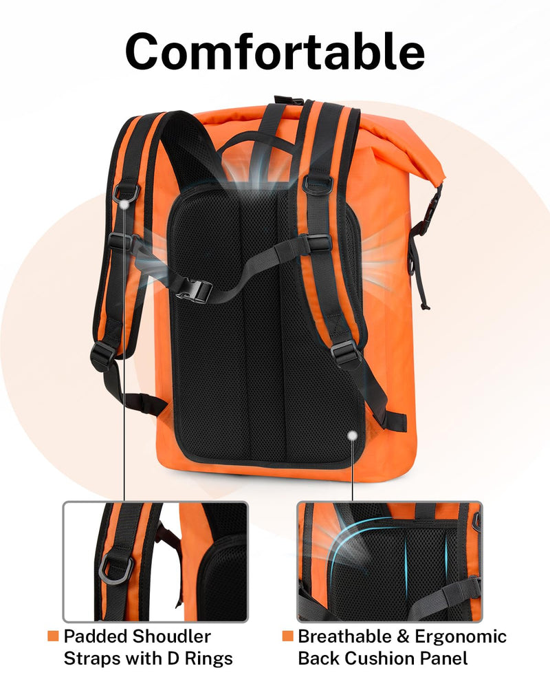 Gonex Waterproof Ultralight TPU Backpack 55L Roll Top Dry Bag, Kayaking | Back Padding, Camping, Fishing, Travel, Adjustable Straps, External & Internal Storage Pockets, Orange