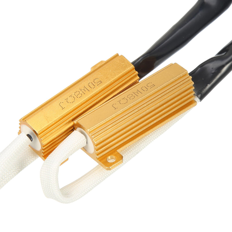X AUTOHAUX 2Pcs H13 9008 LED Headlight Load Resistor Kit Dual 50W 8ohm Anti-flicker Relay Error Free Decoder Warning Canceller Fog Bulbs Harness Adapter
