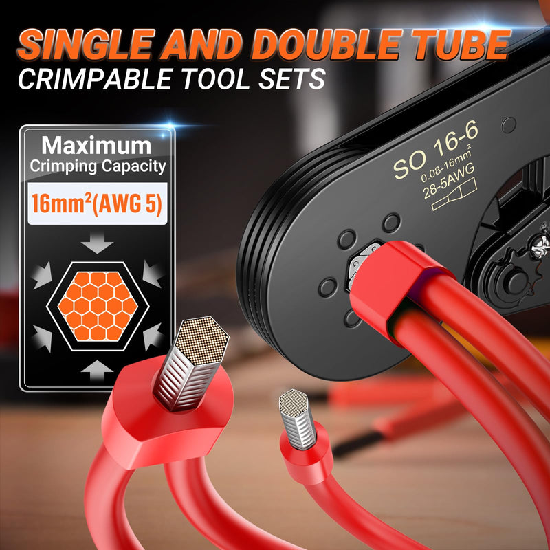 Ferrule Crimping Tool Kit, Preciva Upgrade Double & Single Ferrules Connectors,16-6 Hexagonal Ratchet Jaw Wire Crimping Pliers AWG 28-5 (0.08-16mm²) with 1200PCS Terminal Connector Sleeves CP94120