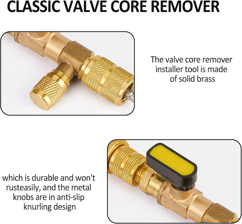 Valve Core Remover/Installer – Dual Size 1/4 & 5/16 Flare Tool for HVAC R32 R410A | Efficient Valve Stem Removal for Air Conditioning Repairs | Perfect for HVAC Professionals