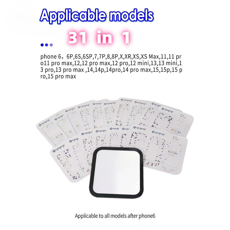 15 in 1 Magnetic Screw Position Memory Pad Set for iPhone 6 6P 6S 7 7P 8 8P X XS Max XR 11 11pro 11pro max Repair 1pcs Magnetic Screw Mat and 15pcs Phone Part Chart Assembly Assistant Tool Mat Maps