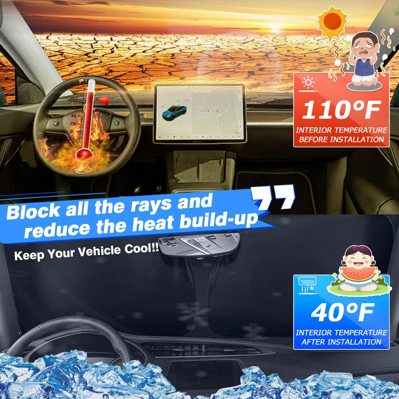 Windshield Sun Shade for 2022-2025 2026 Kia EV6 Accessories Thicken 6-Layer Front Window Sunshade Cover Sun Visor Protector Foldable Block UV Rays Keep Vehicle Cool Kia EV6 2022-Present