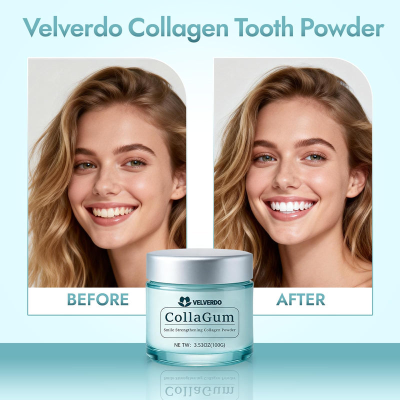 Velverdo Collagen Tooth Powder, Collagen Tooth - Hydroxyapatite Toothpaste Powder, Strengthens Enamel & Gums, Natural Oral Care Formula (1pc) 1pc