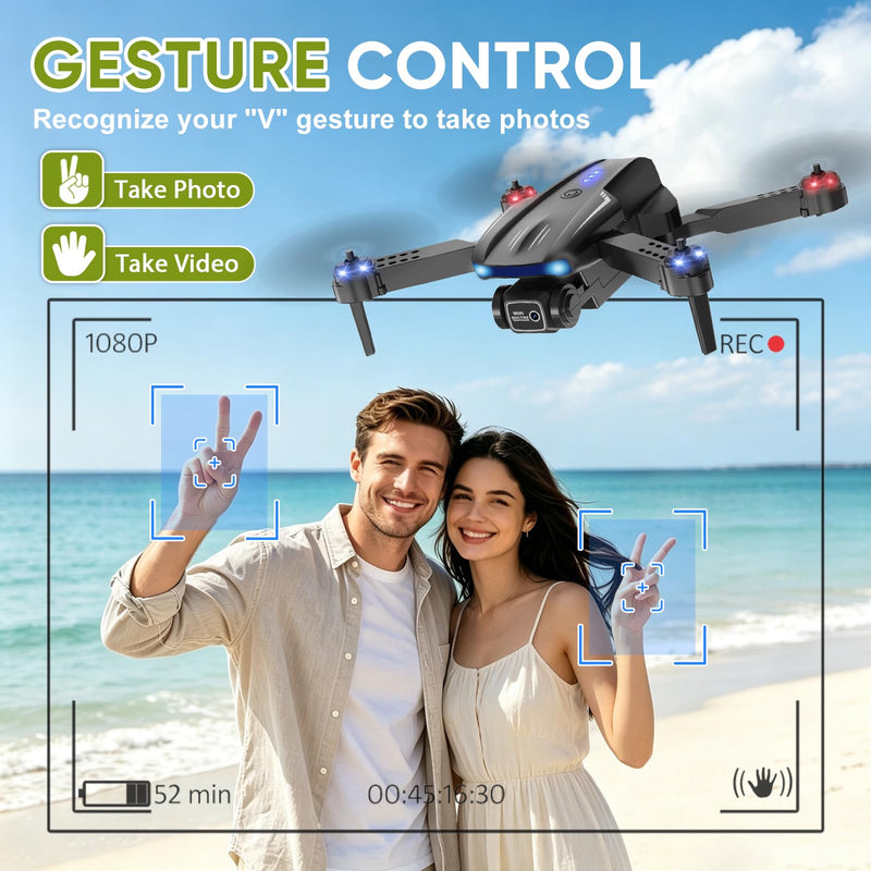 Drone with Camera 1080P for Kids, Adults & Beginners, Foldable Mini Drone, RC Quadcopter with 2 Batteries, One Key Takeoff and Landing, 360° Flip, Gesture Control, Toy Gift for Boys, Girls