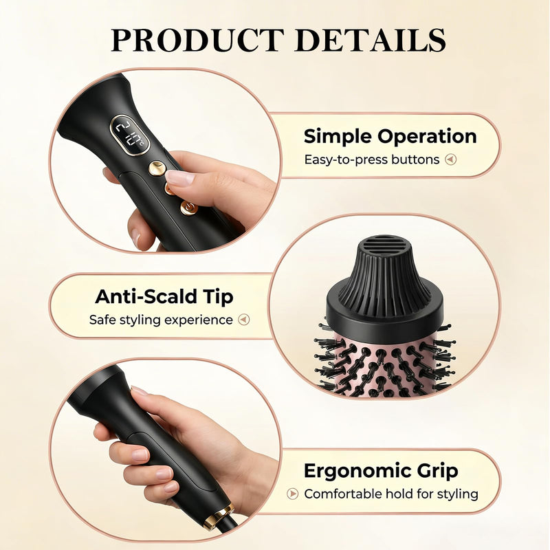  [AUSTRALIA] - Ninnyi Hot Brushes for Hair Styling, 38mm Adjustable Temperature Round Heated Thermal Curling Brush with Display for Short to Medium Hair